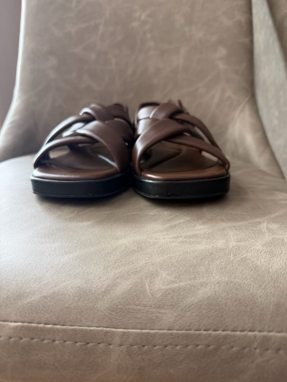 Vince Rexx Brown Leather Braided Slingback Sandals - Picture 7 of 8